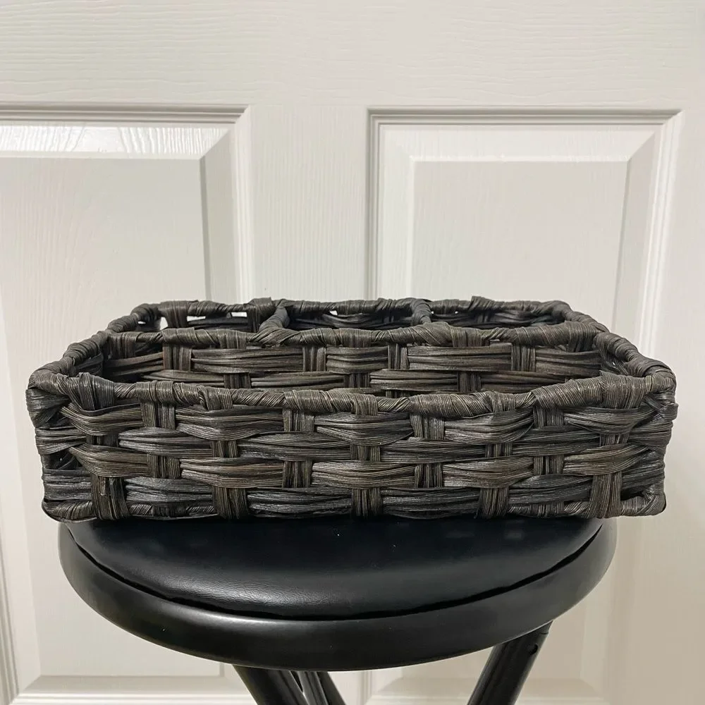 Dark Brown Woven Storage Basket Organizer – 4 Compartments, 11”x7”x4”